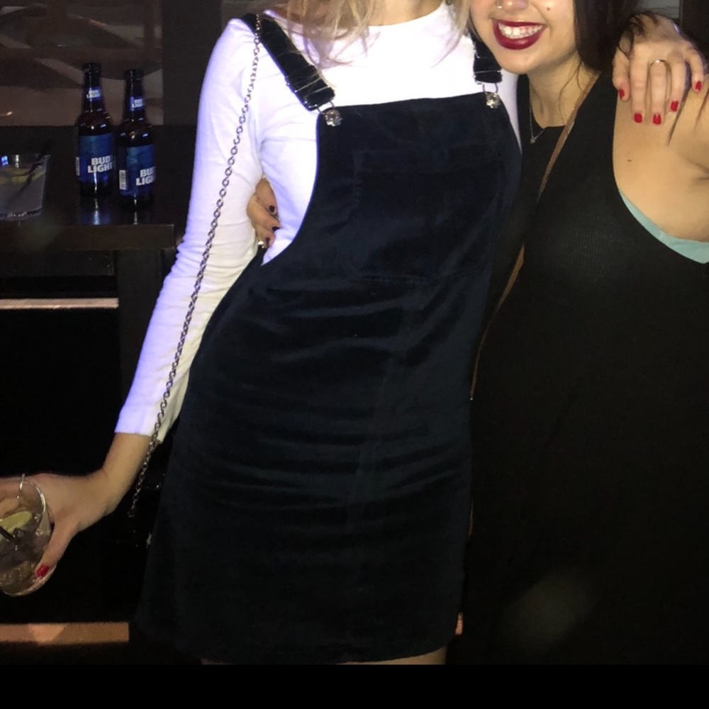 Topshop Velvet Navy Blue Overall Dress Size 6